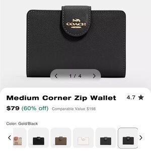 Coach Black and Gold Medium Corner Zip Wallet